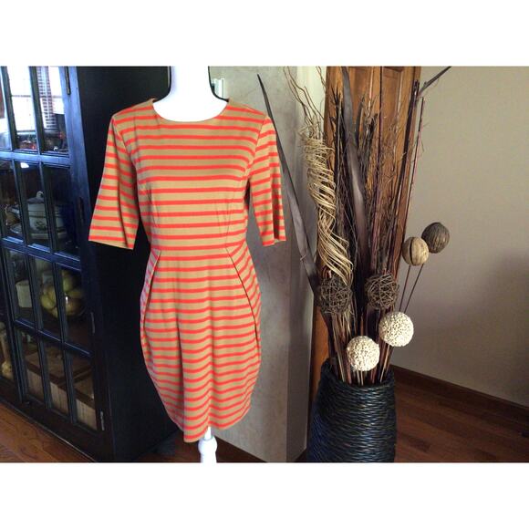 Fossil Orange Striped Dress Sz M - Picture 1 of 5